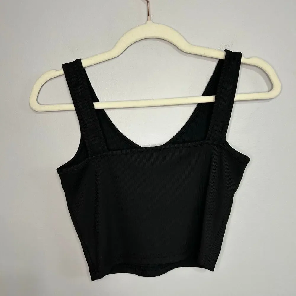 NWOT SHEIN Black Ribbed V-Neck Crop Tank Top Women’s Size Small - Picture 5 of 6